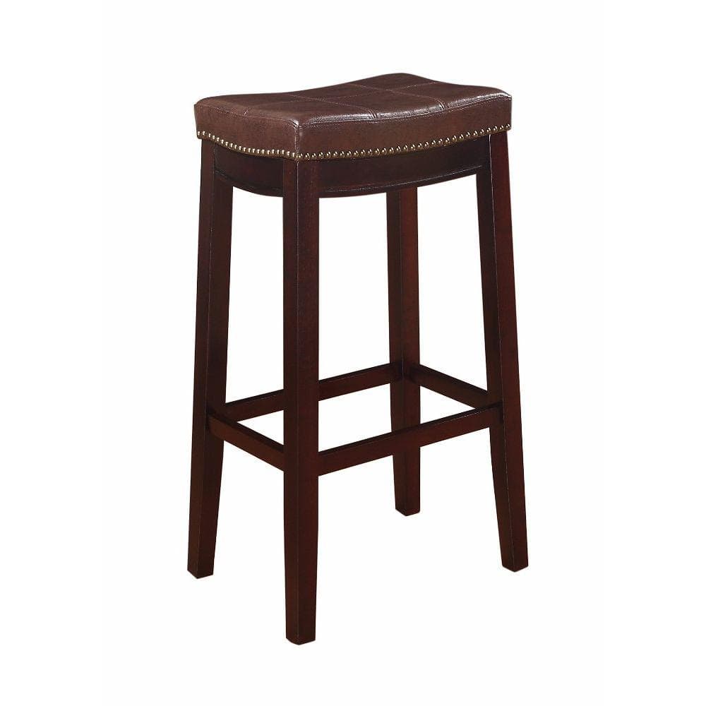 Benjara 32 in. H Brown Wooden Bar Stool with Faux Leather Upholstery ...