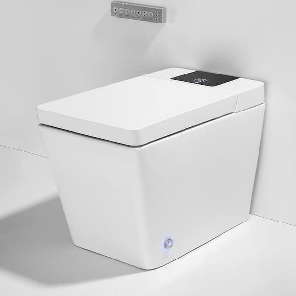 Square Smart Bidet Toilet Tankless System with Adjustable Spray Outle, UV Light, Heated Seat and Remote Control