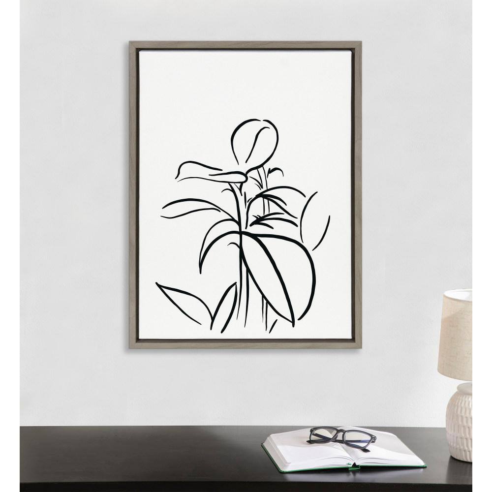 Gray Framed Botanical Sketch Print on Canvas, 18x24