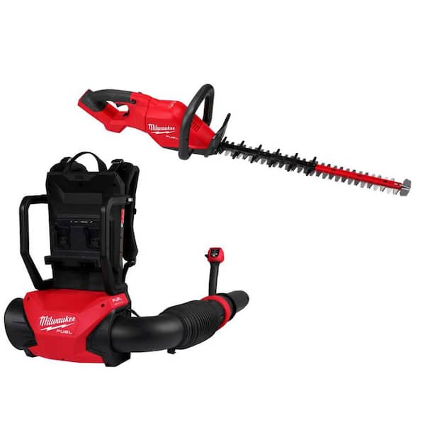 M18 FUEL 155 MPH 650 CFM 18V Brushless Cordless Dual Battery Backpack Leaf Blower w/ M18 FUEL 24 in. Hedge Trimmer