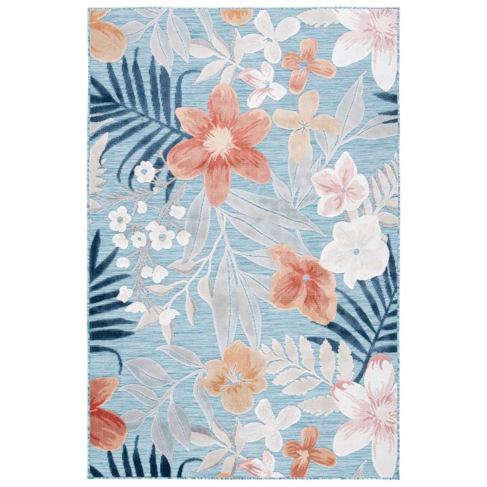 SAFAVIEH Cabana Aqua/Rust 6 ft. x 10 ft. Multi-Floral Striped Indoor ...