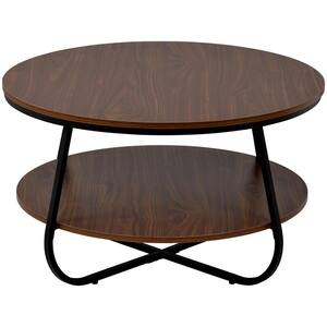 31 .5 in. L Brown Round Wood Coffee Table with Crossed Leg