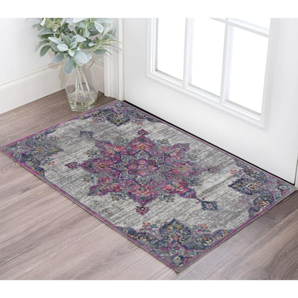 3 ft. x 5 ft. Blue Gray And Pink Area Rug