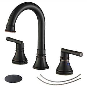 8 in. Widespread Double Handle Bathroom Sink Faucet Deck Mount 3 Hole Taps with Pop-Up Drain Kit in Oil Rubbed Bronze