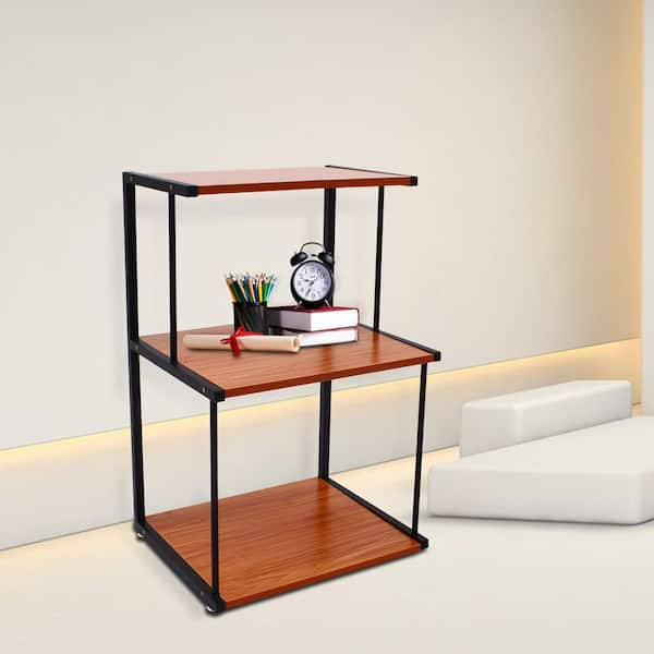 YIYIBYUS 3-Shelf Iron Frame Wood 4-Wheeled Under Desk Printer