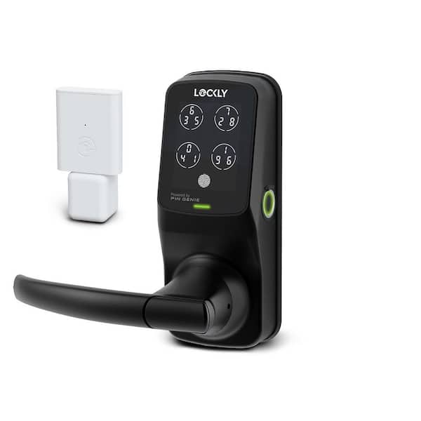 Lockly Secure Pro Matte Black Smart WiFi Mobile app-controlled Lever Latch, 3D Fingerprint, Keypad, works with Hey Google/Alexa