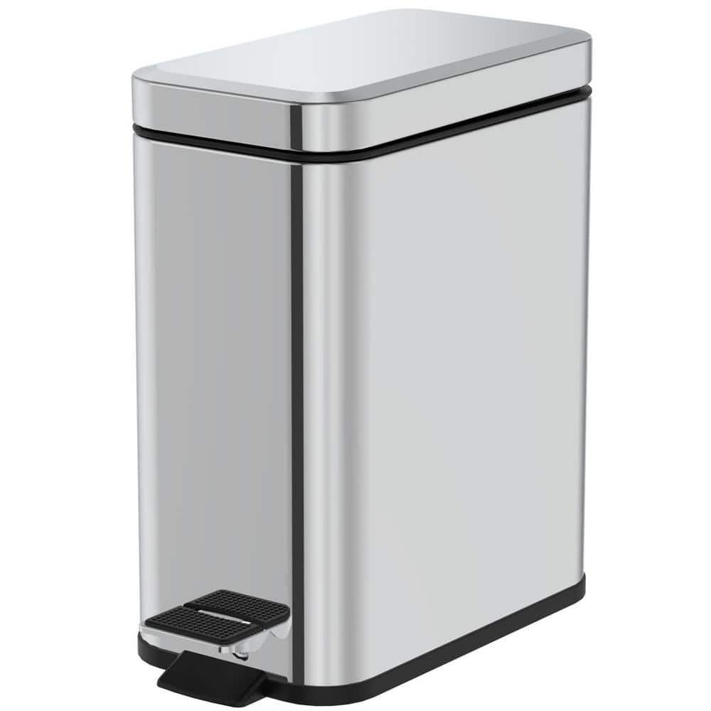 Innovaze 1.3 Gal. Slim Trash Can, Stainless Steel Step On Bathroom and