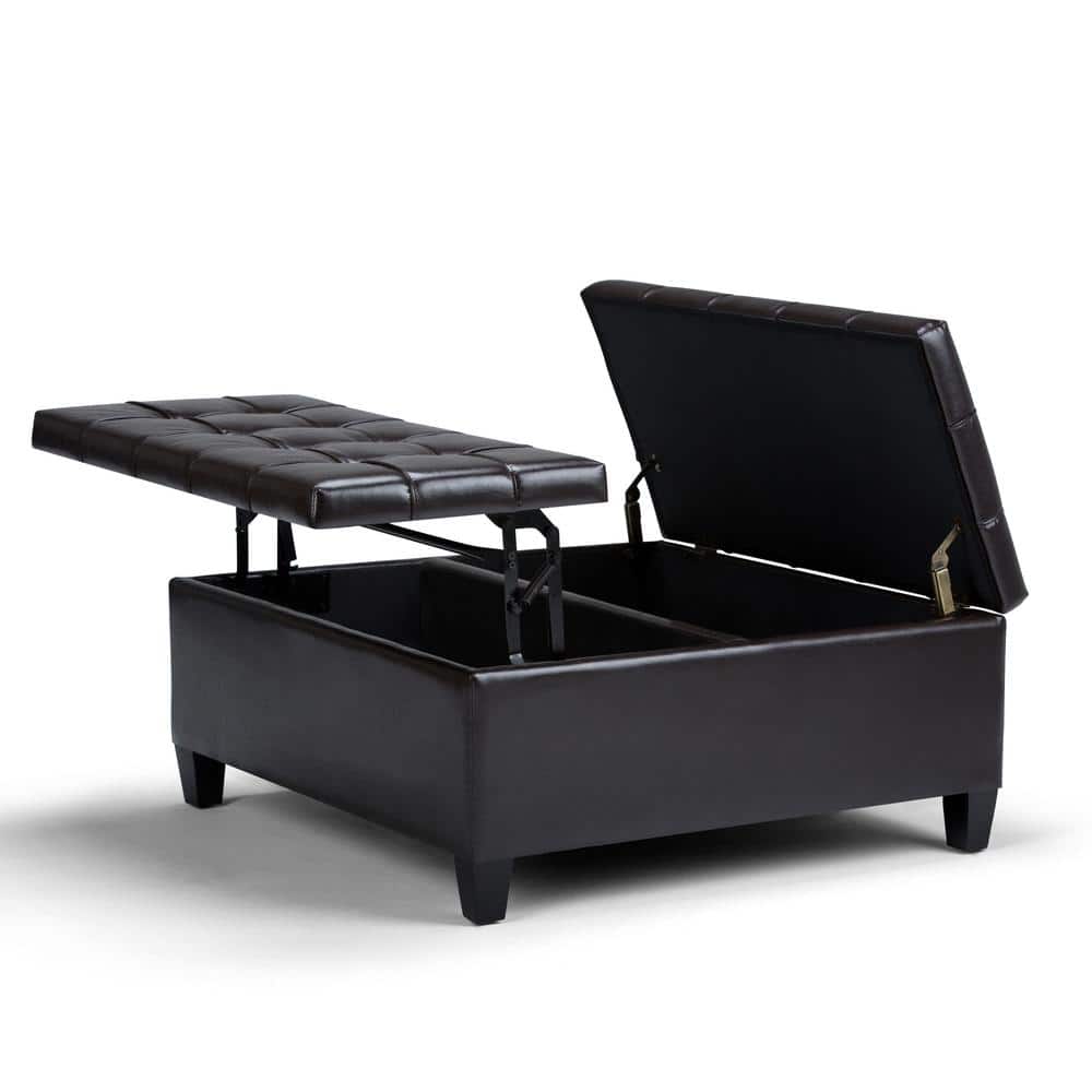 Harrison 36" Tanner's Brown Faux Leather Tufted Cocktail Ottoman
