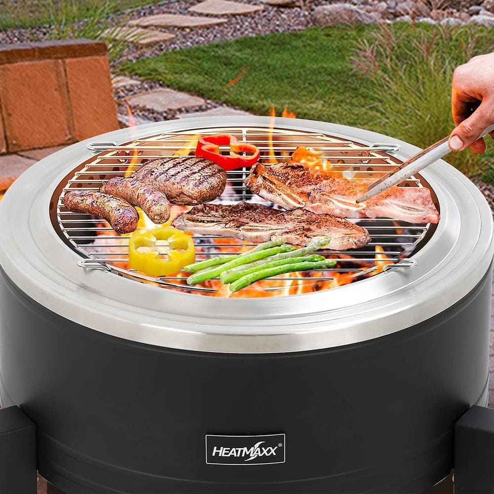 Black Circular Wood-Burning Free-Standing Fire Pit with Ash Drawer