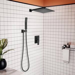Single-Handle 2-Spray Square High Pressure 12 in. Shower Head with Hand Shower Faucet in Matte Black (Valve Included)