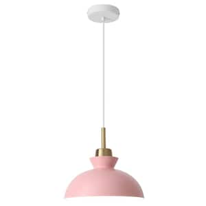 Lustre 11 in. 1-Light Pink Dimmable Modern Industrial Metal Shaded Single Pendant Light