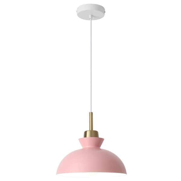 LWYTJO Lustre 11 in. 1-Light Pink Dimmable Modern Industrial Metal Shaded Single Pendant Light