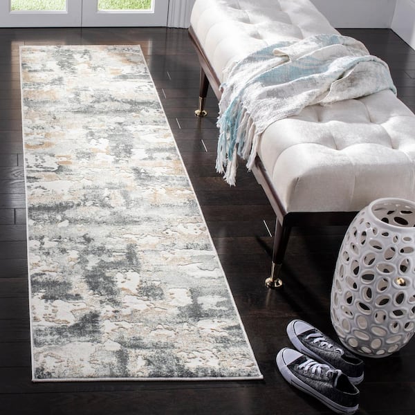 Vogue 2 ft. x 16 ft. Beige/Charcoal Distressed Abstract Runner Rug