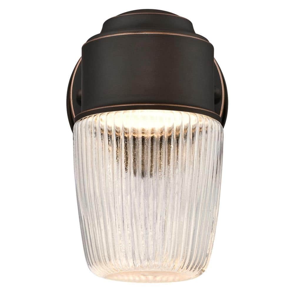 Eco-Friendly Bronze LED Wall Lantern with Clear Ribbed Glass