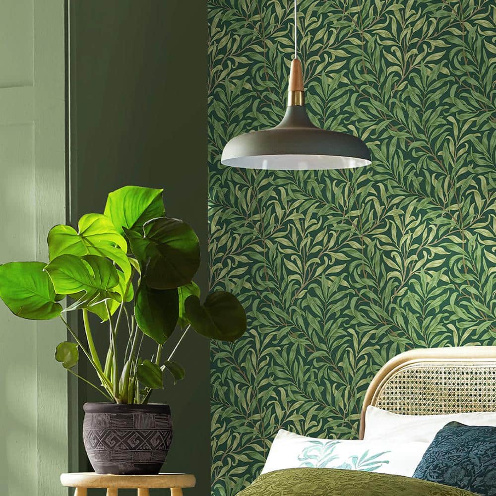 William Morris Deep Green Willow Bough Vinyl Wallpaper