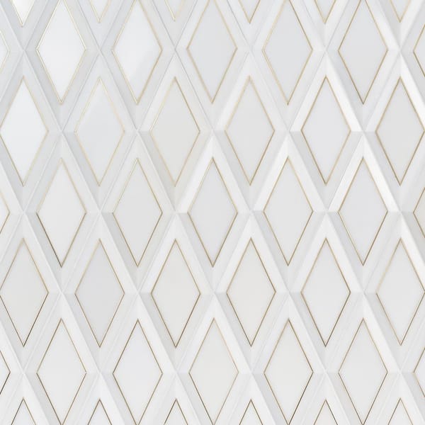 Ivy Hill Tile Macon White Jade 5.51 in. x 11.81 in. Beveled Polished Marble and Brass Wall Tile (4.51 Sq. Ft./Case)