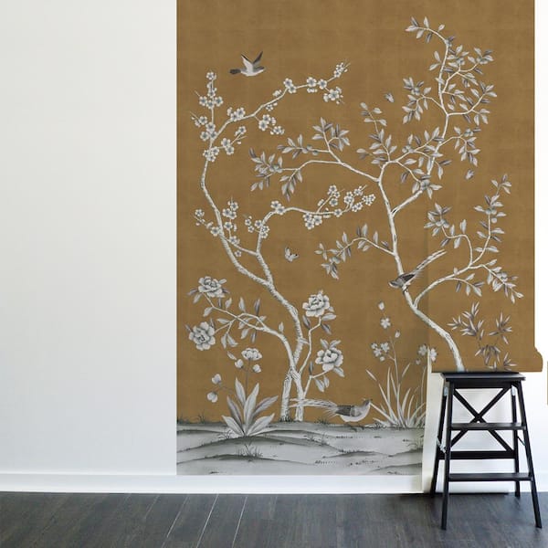 Do you LOVE Murals? Come take a tour with me, including a few details on  how I install a 'Wood Veneer' wallcovering with Gold Metalli