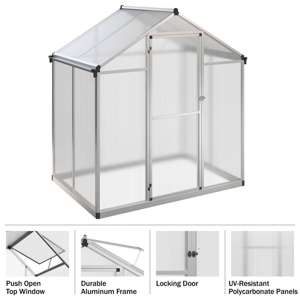 4ft x 6ft Aluminum Frame Walk-In Greenhouse with Polycarbonate Panels