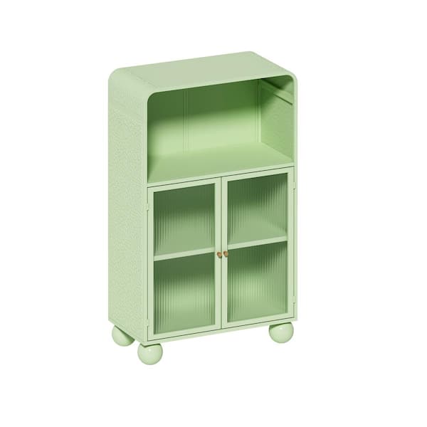 COWLOWN Green Metal Pantry Organizer, Freestanding Display Storage Cabinet with Glass Door and Shelves