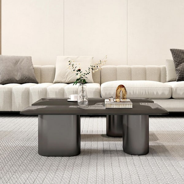 Modern 39 in. Square Black Tempered Glass Coffee Table Rounded Edge with Non-Slip Feet for Living Room