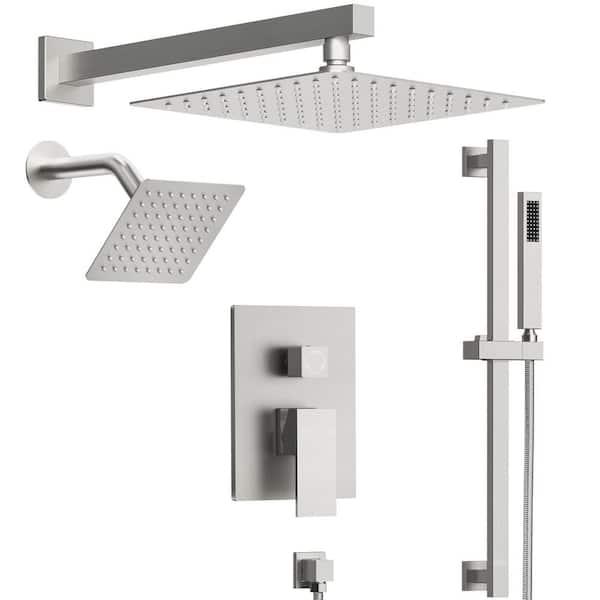 3-Spray Patterns 2.5 GPM 10 and 6 in. Dual Shower Head Wall Mount Fixed Shower Head with Handheld In Brushed Nickel