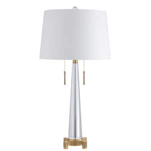 Zoe 29.5 in. 2-Light Clear/Brass Gold Crystal Table Lamp