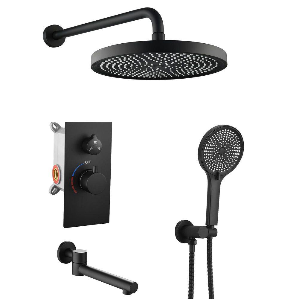 3-spray 10 in. Wall mount Dual Shower Head and Handheld Shower Head 2.5 GPM with Bathtub Spout in Matte Black price history on PriceWatchPro