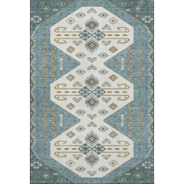 Mayfield Premium Machine Washable Abstract AMF2565 Teal 10 ft. x 14 ft. Area Rug