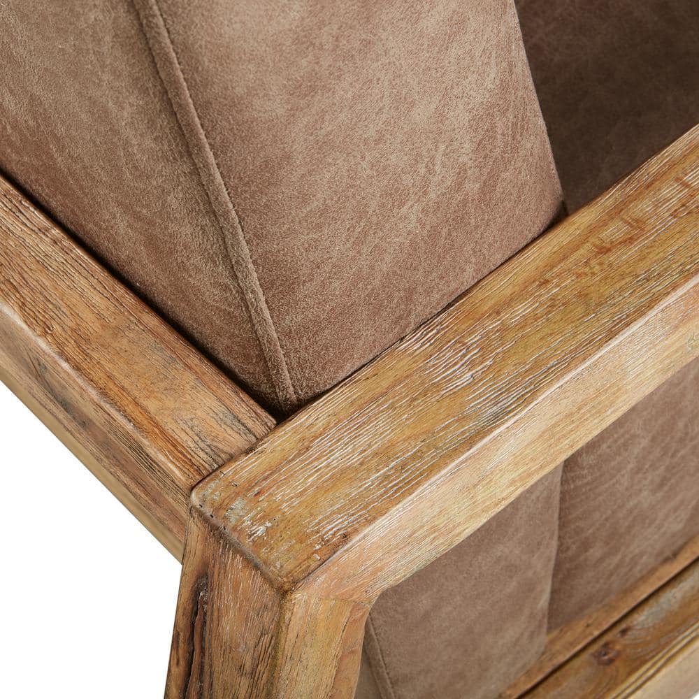 Taupe Faux Leather Accent Chair with Medium Wood Frame
