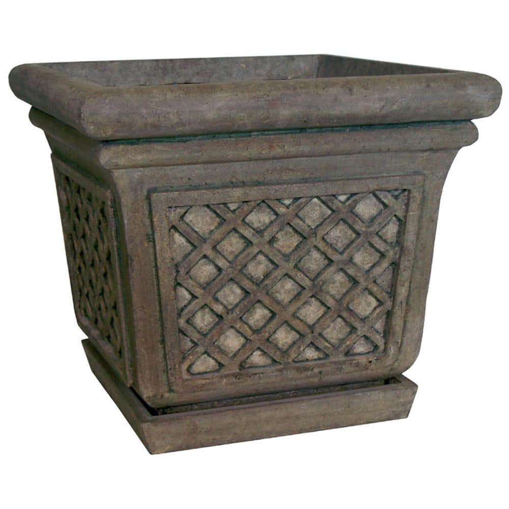 24 in. Sq. in Granite Stone Square Lattice Pot PF4939sag - The Home Depot