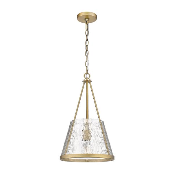 Innovations Lux 1-Light Brushed Brass Shaded Pendant Light with Clear Rain Glass Shade