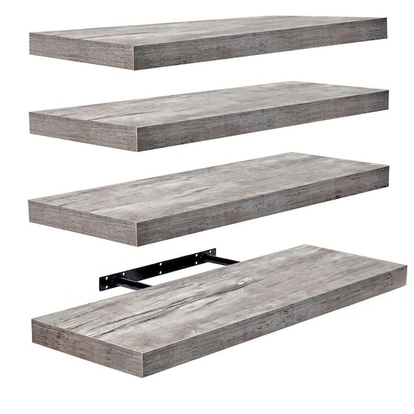 Sorbus Floating Shelves, 9 in. W x 24 in. D Gray Decorative Wall Shelves, Farmhouse Style (4-Pack)