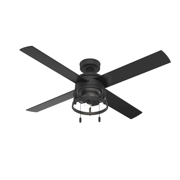 Hunter Tacoma 52 in. Indoor/Outdoor Matte Black Ceiling Fan with Light ...