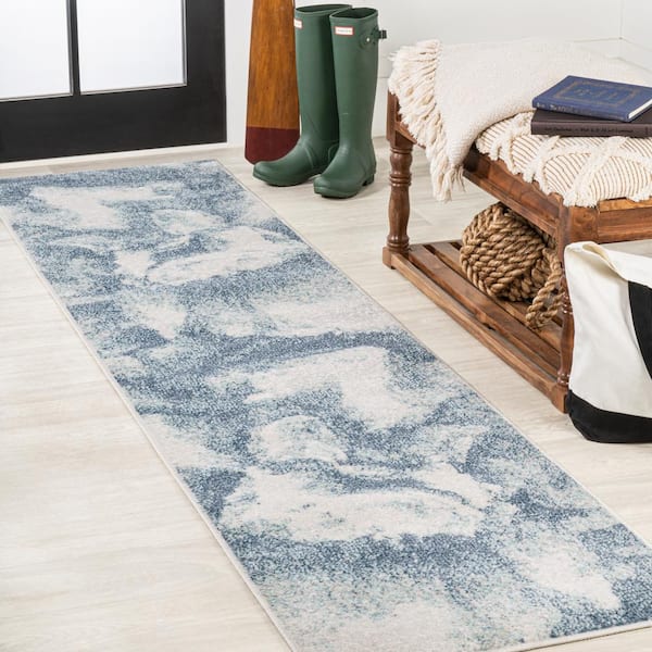 JONATHAN Y Petalo Abstract 2-Tone Modern Blue/Cream 2 ft. x 8 ft. Runner Rug