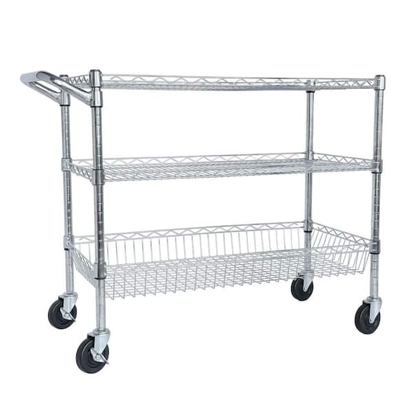 36 in. x 18 in. x 32 in. Metal Duty Rolling Utility Cart 3 Tier