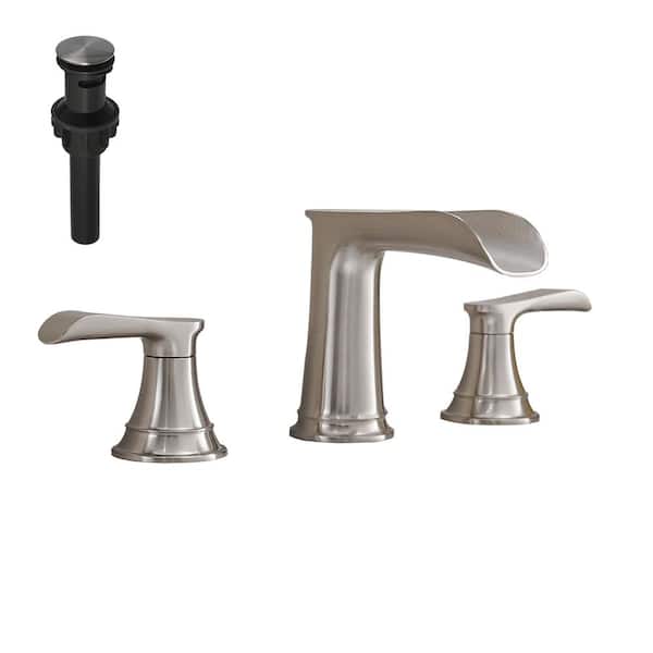 Unbranded 8 in. Widespread 2-Handle Bathroom Faucet With Pop-Up Drain Assembly and Waterfall in Brushed Nickel