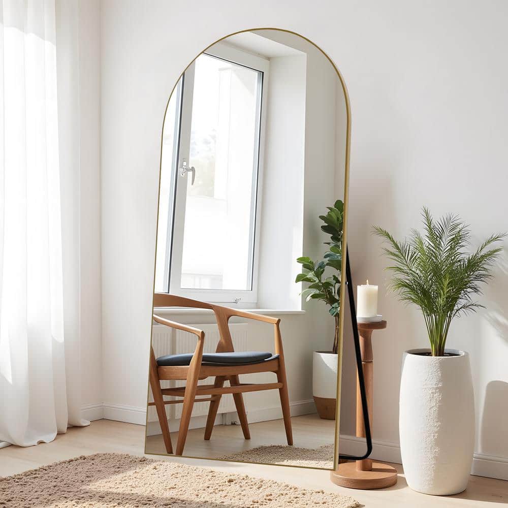 31 in. W x 71 in. H Wood Frame Arched Floor Mirror, Bedroom Living Room Wal