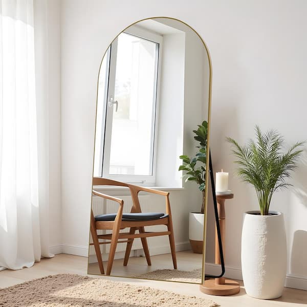 Lirago 31 in. W x 71 in. H Wood Frame Arched Floor Mirror, Bedroom Living Room Wall Mirror in Gold