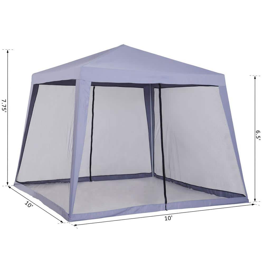 Gray 10' x 10' Steel Outdoor Gazebo with Mesh Sidewalls