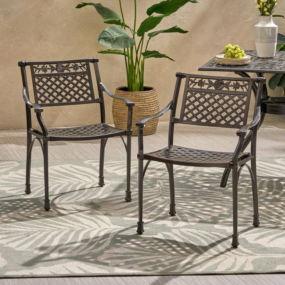 Hammered Bronze Aluminum Outdoor Dining Arm Chair Set