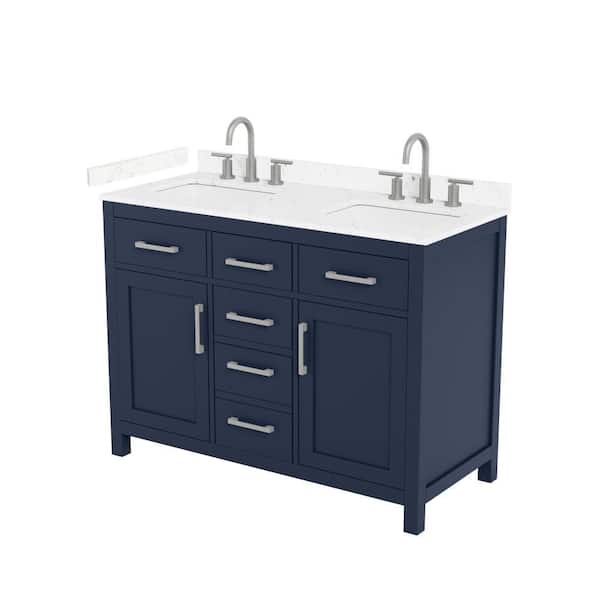 Beckett 48 in. Double Freestanding Dark Blue Bath Vanity with Carrara Cultured Marble Top