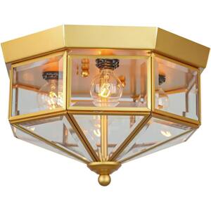 10.25 in. 4-Light Gold Flush Mount Ceiling Light with Clear Glass Shade and No Bulbs Included