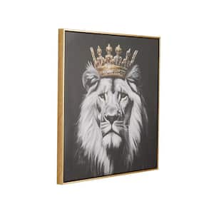 1-Panel Lion Shaded Framed Wall Art with Gold Jeweled Crown 28 in. x 27 in.