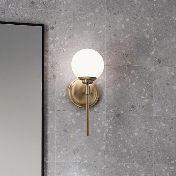Benno 1-Light Champagne Bronze Bathroom Indoor Wall Sconce Light with Opal Glass Shade