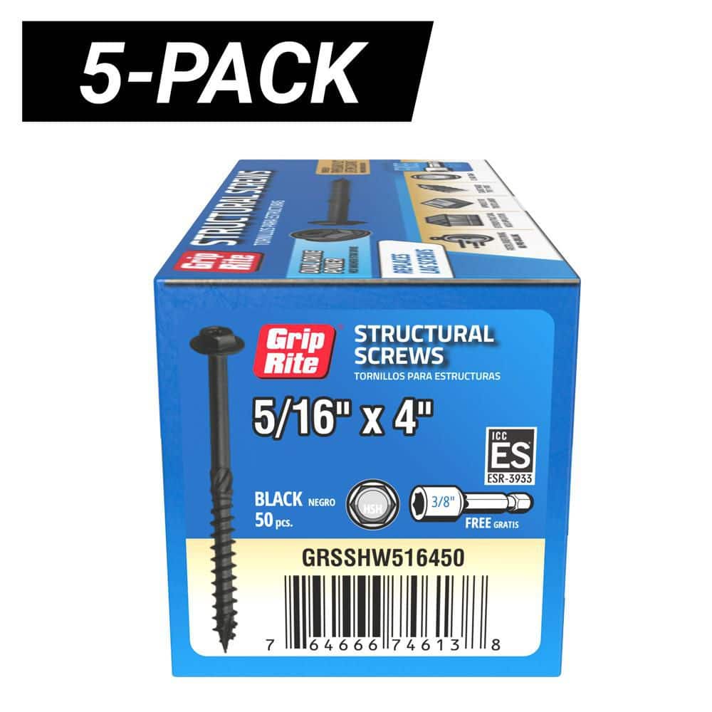 5-Pack 5/16 in. x 4 in. Hex Drive Hex Head Structural Screws 50 per Box/250-Piece price history on PriceWatchPro