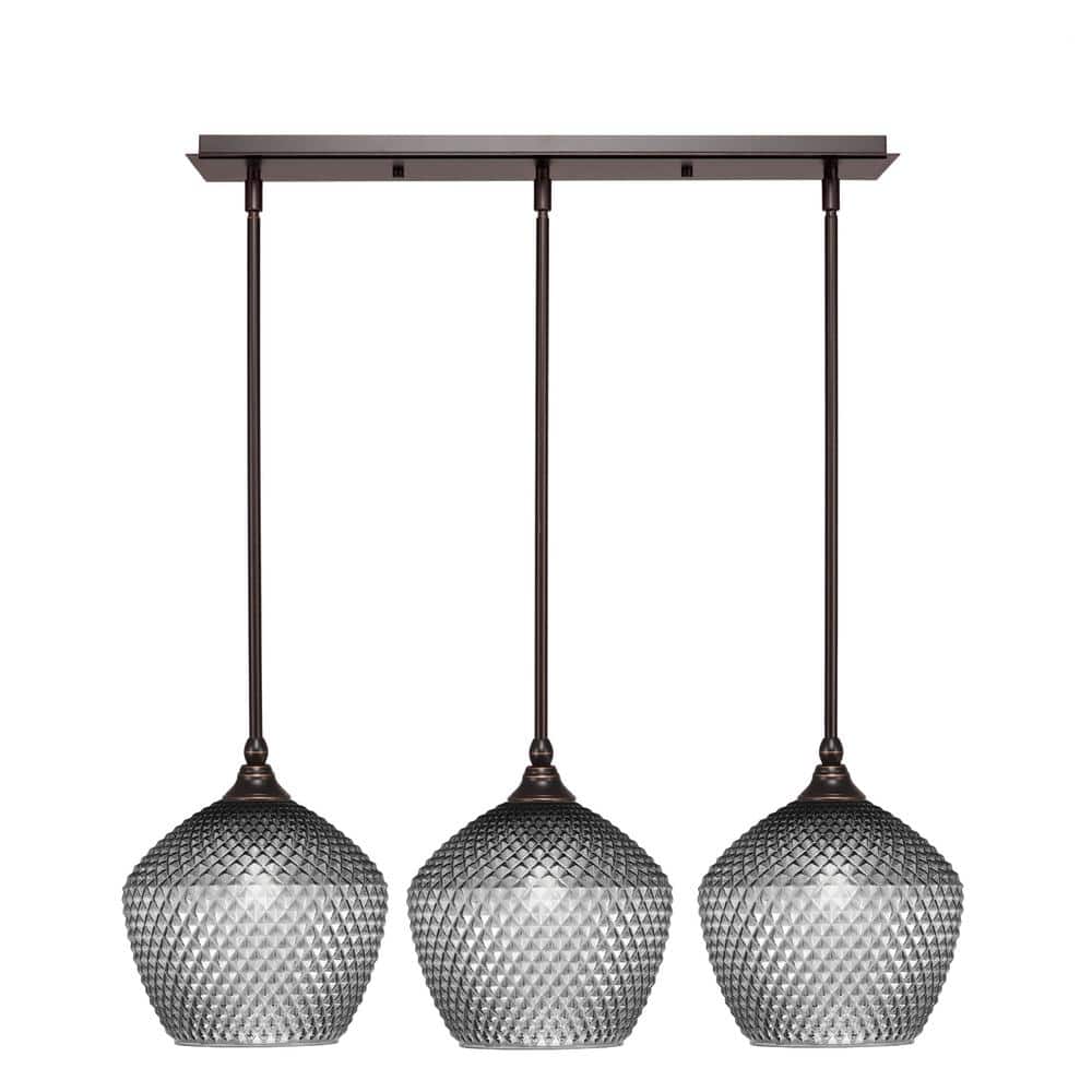 Livingston 100-Watt 3-Light Dark Granite Shaded Pendant Light with 9 in. Sm