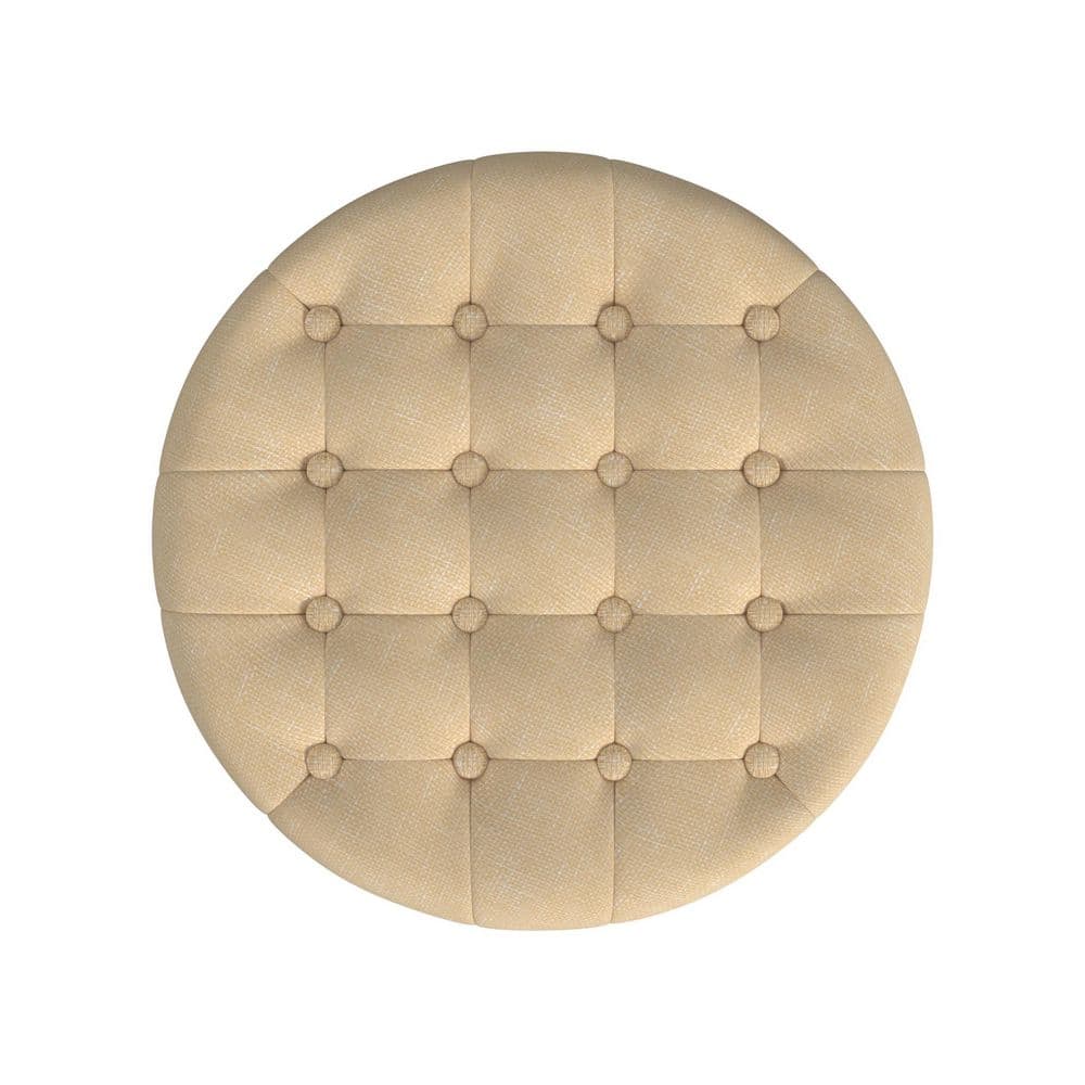 Light Tan Round Tufted Storage Ottoman with Wooden Legs