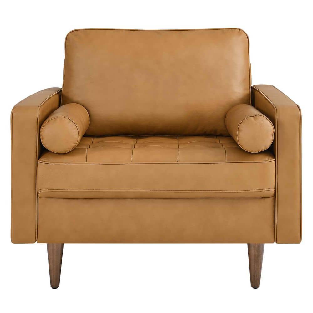 Valour Tan Top Grain Leather & Walnut Wood Accent Chair
