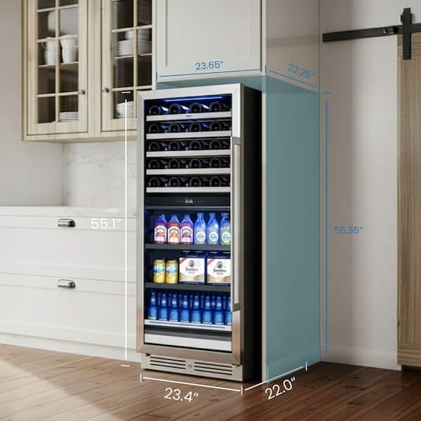 24 in. Freestanding Dual Zone 40-Wine Bottles and 112-Cans Beverage and Wine Cooler in Stainless Steel (Right-Hinged)