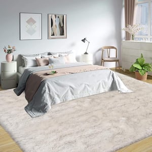 White/Gray 9 ft. x 12 ft. Sheepskin Faux Furry Cozy Area Rug